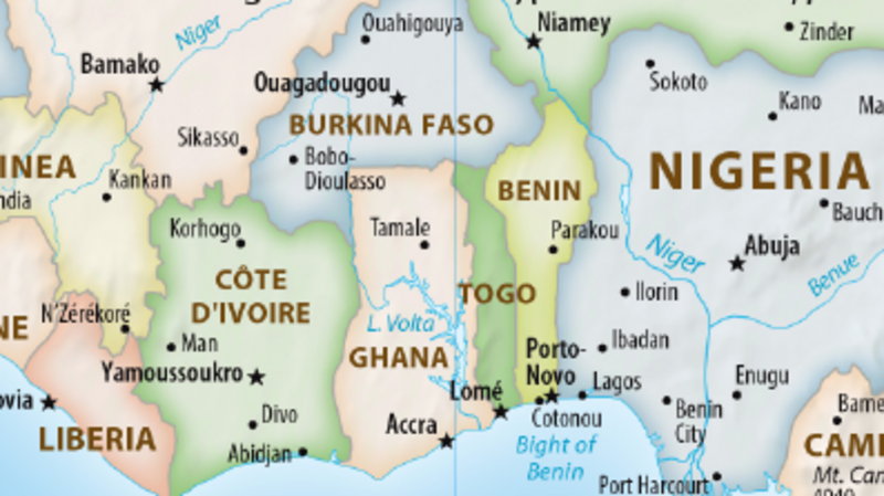 Physical Map of Ghana