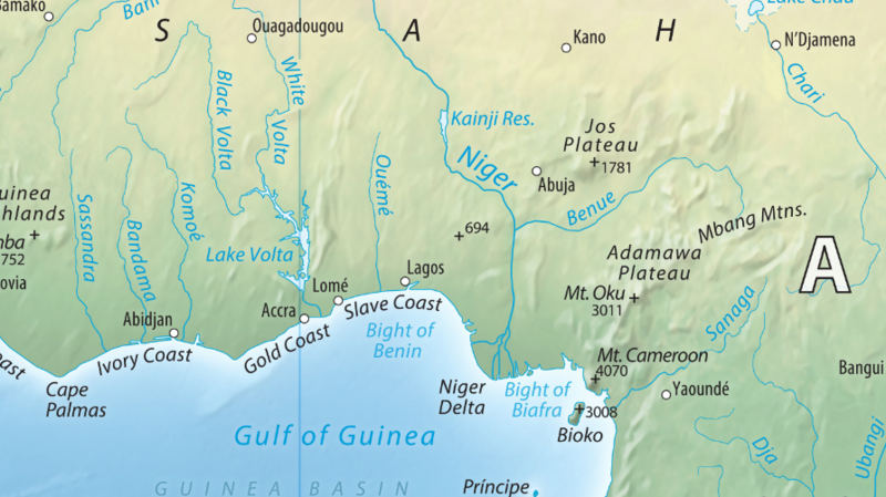 Physical map of Nigeria