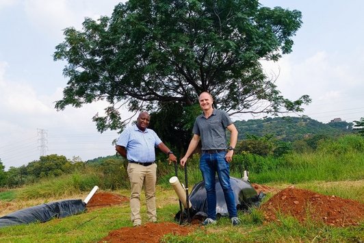 Dr. Mupambwa (UNAM) and Prof. Brink (UP) taking samples at UP 