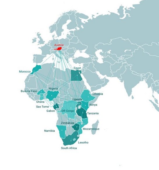 map of all countries involved in Africa-UniNet projects