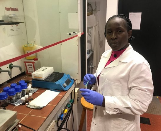 Dr. Modupe Sanyaolu extracting dyes from natural plants for solar cell fabrication