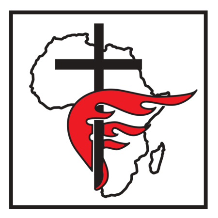 Flag of africa with a black cross and red flames 