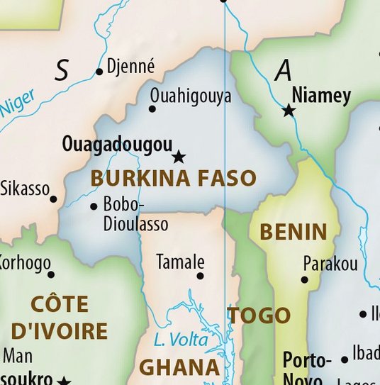 Equal earth map of Burkina Faso