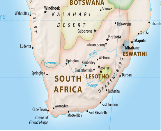 equal earth map of South Africa