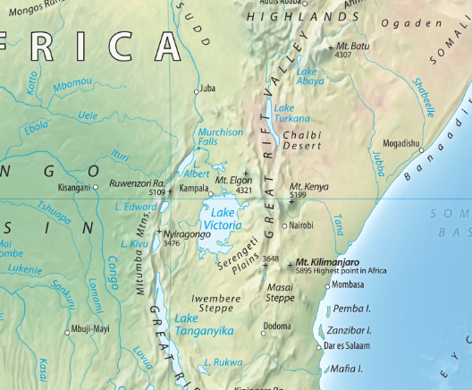 Map of Kenya, DR Congo